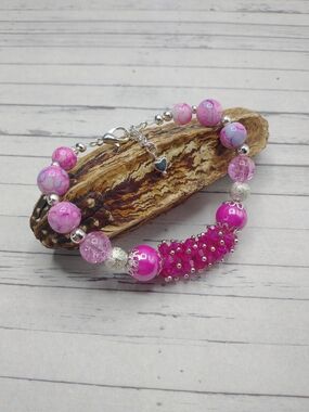 Hand Crafted Beaded Chunky Cluster Bracelet, Adjustable